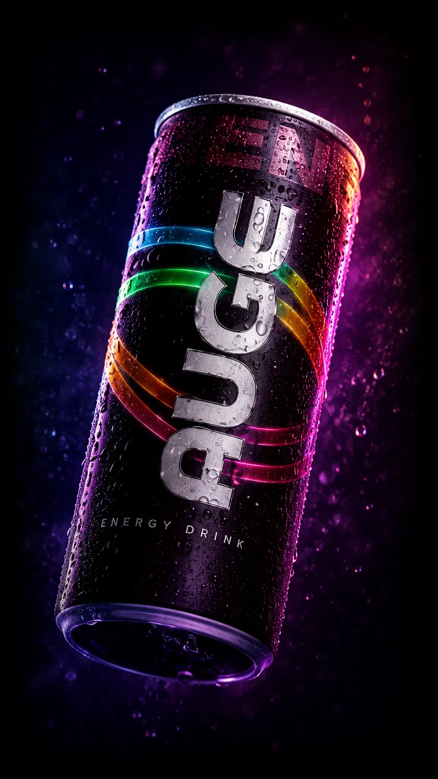 Lata de AUGE Energy Drink em fundo escuro
